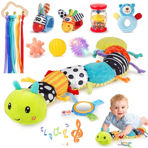 Joyreal Baby Spielzeug 0-6 Monate, 10-teiliges Set für Neugeborene Sensorikspielzeug, Baby Raupe Musikspielzeug, Rasseln, Bänder, Tummy Time Toys, Geschenk von 3, 6, 9 Monaten Joyreal Baby Spielzeug 0-6 Monate, 10-teiliges Set für Neugeborene Sensorikspielzeug, Baby Raupe Musikspielzeug, Rasseln, Bänder, Tummy Time Toys, Geschenk von 3, 6, 9 Monaten von Joyreal