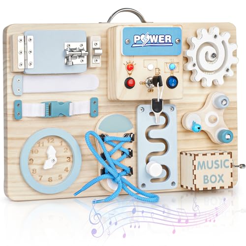 Joyreal LED Montessori Busy Board - Motorikbrett Monate Activity Board Motorikboard Montessori Spielzeug Brett Motorikspielzeug Sensorik Board von Joyreal