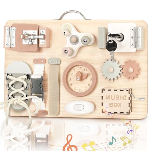 Joyreal Montessori Busy Board - Motorikbrett Activity Board Montessori Motorik Spielzeug Sensorik Brett Motorikboard Geschenk für Mädchen Junge von Joyreal