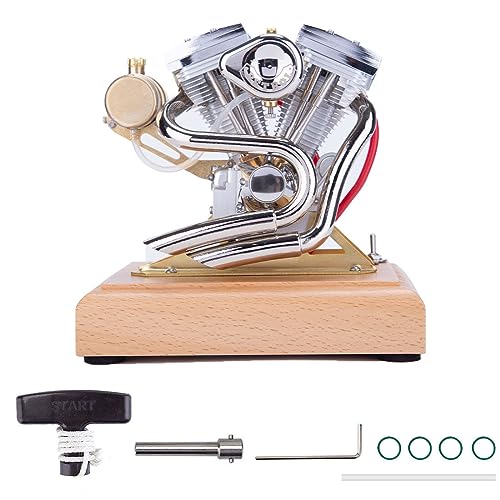 Dampfmaschinen-Modellbausätze, Maßstab 1:5, 4,2 cm³ V-Twin 4-Takt OHV Motorrad-Benzinmotor mit Display-Sockel für wissenschaftliche Experimente, Bildung & Ausstellung von Joytopiaminds