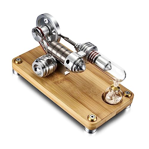 Dampfmaschinen-Modellbausatz, Gamma-Typ-Stirlingmotor mit LED-Leuchten und Stromerzeugungsanzeige, Experimentierkasten für Physikunterricht und Ausstellung von Joytopiaminds