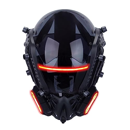 Joytopiaminds Cyberpunk-Futuristik-Maske mit roten LED-Lichtern – futuristisches Cosplay-Accessoire für Halloween, Rollenspiele und Kostümpartys von Joytopiaminds