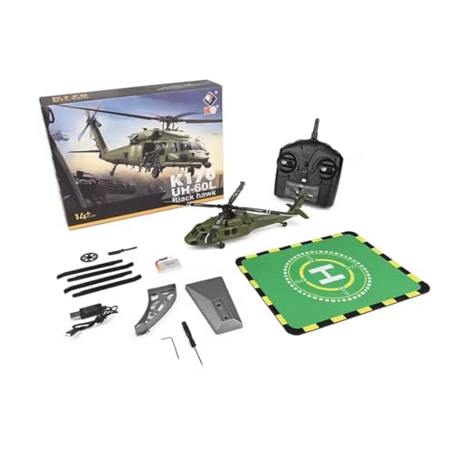 Joytopiaminds WL K170 Black Hawkk UH-60L RC-Helikopter, 2,4 GHz 4-Kanal RC-Militärhubschrauber ohne Querruder mit 6-Achsen-Gyro und Höhenflug für Erwachsene und Anfänger (RTF/4 Akkus) von Joytopiaminds