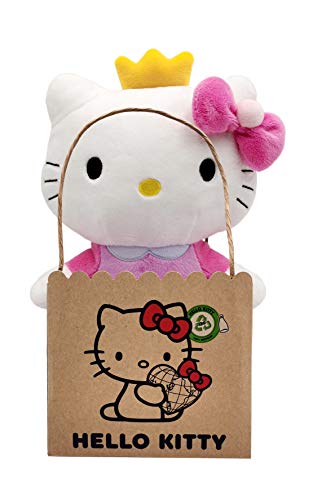 Hello Kitty Princess Eco Plush 24 cm in wiederverwendbarem Kartontäschchen - der Plüsch ist aus 100% aus PET Flaschen recyceltem Material von Joytoy
