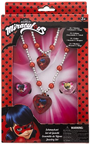 Joy Toy 65991 Miraculous Schmuckset: 1 Perlenarmband, 1 Perlenhalskette und 2 Ringe in Geschenkverpackung 12x4x18 cm von Joytoy