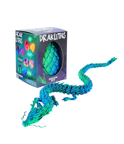 Joy Toy - Drakliths 24202 - 3D-gedrucktes Drachenei, Drachenei mit Drache, voll beweglicher Drache, Zappelspielzeug 7x7x9,5 cm von Joytoy