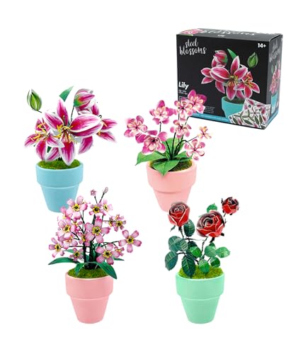 Joy Toy - Steelblossoms 18217 DIY 3D-Metallblumen im Blumentopf: Wachsblume - Rose - Lilie - Vergissmeinnicht - (die Blume kann Nicht gewählt Werden) - 8,2x7,2 cm einzeln in Geschenkpackung von Joytoy