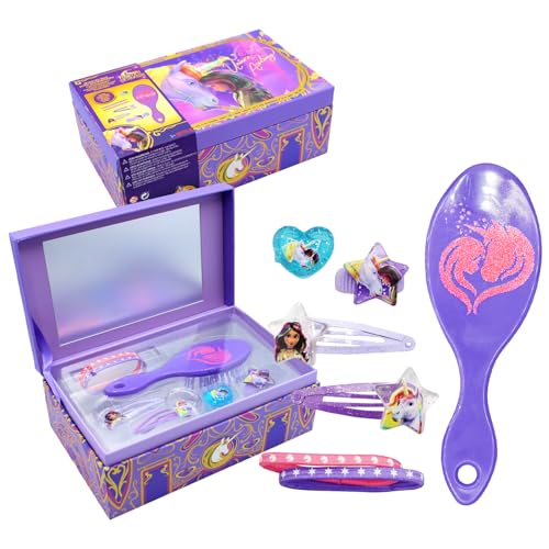 Joy Toy - Unicorn Academy Schmuckschatulle mit Accessoires: 2 Haarspangen, 1 Ring, 1 Zöpfchenhalter, 1 Armband, 1 Haarbürste von Joytoy