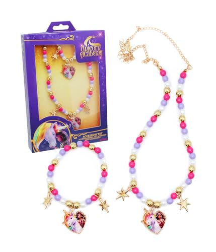 Joy Toy - Unicorn Academy Schmuckset: Halskettchen und Armband aus Plastik mit Sternen und Charms von Joytoy