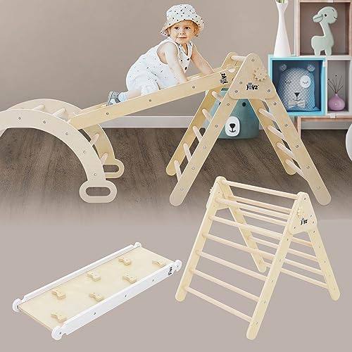 Joyz 2 in 1 Kletterdreieck mit Rutsche, Natur-Weiß, Holz, Kletterleiter mit Kletterrampe, Pikler Dreieck Art, Klettergerüst Set Indoor für Kinder ab 2 Jahre, Montessori Lernspielzeug Kletterspielzeug Joyz 2 in 1 Kletterdreieck mit Rutsche, Natur-Weiß, Holz, Kletterleiter mit Kletterrampe, Pikler Dreieck Art, Klettergerüst Set Indoor für Kinder ab 2 Jahre, Montessori Lernspielzeug Kletterspielzeug von Joyz