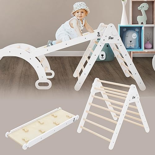 Joyz 2in1 Kletterdreieck mit Rutsche, Weiß, aus Holz, Kletterleiter mit Kletterrampe, Pikler Dreieck Art, 2er Set Klettergerüst Indoor für Kinder ab 2 Jahre, Montessori Lernspielzeug Kletterspielzeug Joyz 2in1 Kletterdreieck mit Rutsche, Weiß, aus Holz, Kletterleiter mit Kletterrampe, Pikler Dreieck Art, 2er Set Klettergerüst Indoor für Kinder ab 2 Jahre, Montessori Lernspielzeug Kletterspielzeug von Joyz