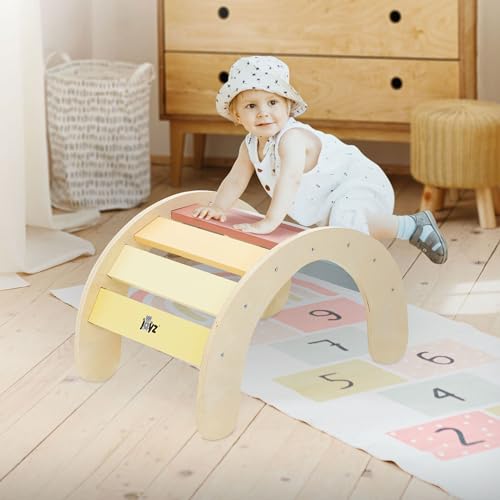 Joyz Kletterbogen für Kinder, Bunt, Bogenwippe aus Holz, 74x41x38,5 cm, Baby & Kleinkind Klettergerüst Indoor ab 2 Jahre, Bogen Kletterdreieck nach Pikler & Montessori Spielzeug, Baby Klettern Wippe von Joyz