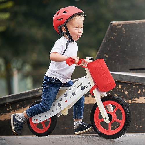 Joyz Laufrad aus Holz, Rot, Lauflernrad für Kinder ab 2 Jahren, Holzlaufrad mit Verstellbarer Sitz, pannensicheren 11 Zoll-Eva-Räder, Kinderfahrrad Kinderlaufrad mit Stoffbeutel, Klingel & Tragegriff von Joyz