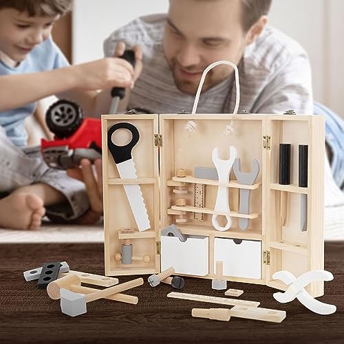 Joyz Werkzeugkasten für Kinder mit 8 Werkzeugen, Multifunktions-Werkzeugkoffer, Montessori Spielzeug ab 2 Jahren, Pädagogische Holzspielzeug, Kinderwerkzeug Set Werkzeugkiste Holzwerkzeug Geschenk von Joyz