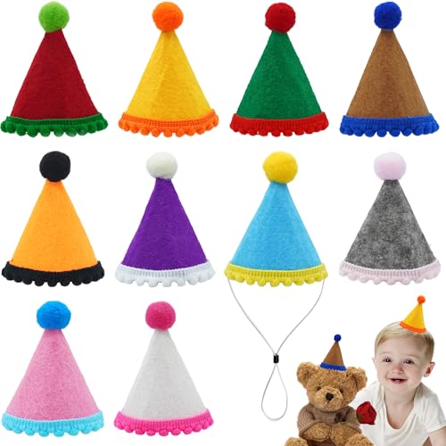JpGdn Mini-Filz-Partyhüte für Kinder, Puppen und Haustiere, mit verstellbarem Kopfband, wiederverwendbare Geburtstagshüte, Kindergeburtstagszubehör, Dekorationen (Stil 2) von JpGdn