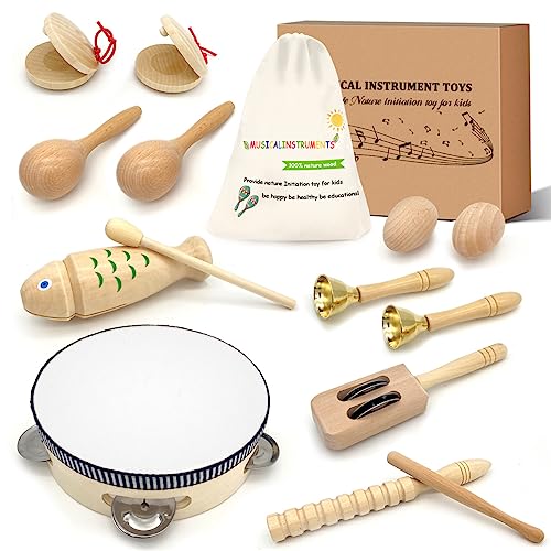 Musikinstrumente Set - Jpnew Kinderspielzeug Holz Percussion Set für Kinder Baby Musikspielzeug Trommel Kinder Vorschulunterricht Pädagogisches mit Aufbewahrungstasche von Jpnew
