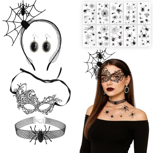 Halloween Kostüm Damen Spinne, Halloween Kostüm Damen, 14 Stück Spinnen Kostüm Accessoires mit Haarreif Halskette Ohrringe Maske und Tattoos, Perfekt für Halloween Karneval und Mottopartys Halloween Kostüm Damen Spinne, Halloween Kostüm Damen, 14 Stück Spinnen Kostüm Accessoires mit Haarreif Halskette Ohrringe Maske und Tattoos, Perfekt für Halloween Karneval und Mottopartys von JrnSvp