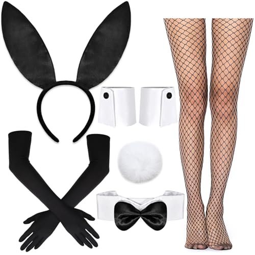 Hasenkostüm Erwachsene, Halloween Kostüm Damen, 8 Stück Bunny Kostüm Frauen mit Hasenstirnband Fliege Handschuhen Manschetten Netzstrümpfen, für Halloween Karneval Weihnachten Cosplay Oster Party Hasenkostüm Erwachsene, Halloween Kostüm Damen, 8 Stück Bunny Kostüm Frauen mit Hasenstirnband Fliege Handschuhen Manschetten Netzstrümpfen, für Halloween Karneval Weihnachten Cosplay Oster Party von JrnSvp