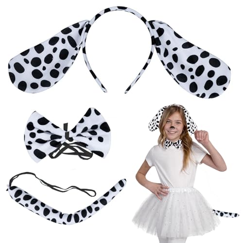 Hundekostüm Kinder,Tierkostüm Kinder,3 Stück Tierkostüm Hundeohren Haarreif Fliege Schwanz Set,Tier Kostüm für Halloween Karneval Accessoires Dschungel Party,Faschingskostüme Kostüm Hund von JrnSvp