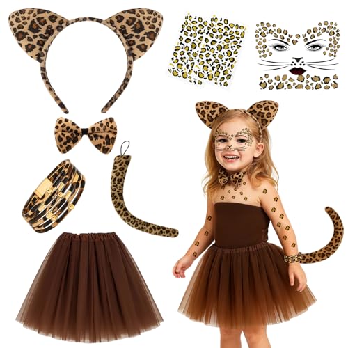 Leoparden Ohren,Halloween Kostüm Kinder,8 Stück Leoparden Kostüm Damen mit Ohren Haarreif Gesichts Kunst Aufkleber Fliege Schwanz Armband Rock,für Halloween Karneval Party Animals Leoparden Ohren,Halloween Kostüm Kinder,8 Stück Leoparden Kostüm Damen mit Ohren Haarreif Gesichts Kunst Aufkleber Fliege Schwanz Armband Rock,für Halloween Karneval Party Animals von JrnSvp
