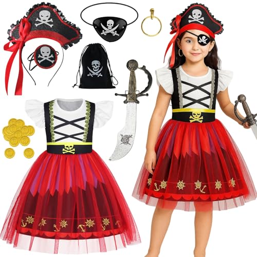 Piratenkostüm Kinder, Halloween Kostüm, 17 Stück Piratenkostüm Mädchen Set Inklusive Rock Stirnband Augenmaske Ohrringen Beutel Münzen und Pirate Accessories, für Halloween Karneval Cosplay (140) Piratenkostüm Kinder, Halloween Kostüm, 17 Stück Piratenkostüm Mädchen Set Inklusive Rock Stirnband Augenmaske Ohrringen Beutel Münzen und Pirate Accessories, für Halloween Karneval Cosplay (140) von JrnSvp