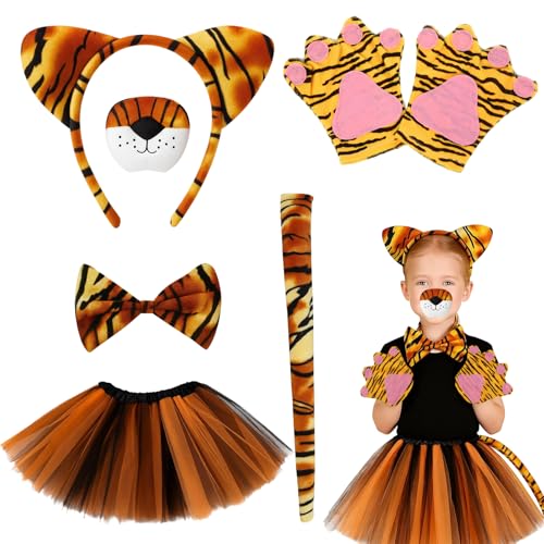 Tiger Kostüm Kinder,Halloween Kostüm Kinder,6 Stück Tierkostüm mit Tiger Haarreif Nase Fliege Tierpfoten Schwanz Kleid,Halloween Kostüm Mädchen für Halloween Karneval Geburtstagsfeiern Tiger Kostüm Kinder,Halloween Kostüm Kinder,6 Stück Tierkostüm mit Tiger Haarreif Nase Fliege Tierpfoten Schwanz Kleid,Halloween Kostüm Mädchen für Halloween Karneval Geburtstagsfeiern von JrnSvp