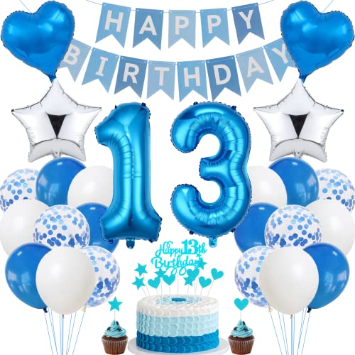 Jrzyhi 13. Geburtstag Dekoration - Blau Silber Party Deko für Junge und Mädchen - Tortendeko für 13 Jahre von Jrzyhi
