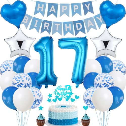 Jrzyhi 17. Geburtstag Dekoration,Blau Tortendeko Geburtstag 17 Jahre Junge,Party Deko Silber,17 Geburtstag Mädchen Junge,Tortendeko 17. Geburtstag Junge Mädchen,Geburtstagsdeko 17 Jahre Junge Mädchen Jrzyhi 17. Geburtstag Dekoration,Blau Tortendeko Geburtstag 17 Jahre Junge,Party Deko Silber,17 Geburtstag Mädchen Junge,Tortendeko 17. Geburtstag Junge Mädchen,Geburtstagsdeko 17 Jahre Junge Mädchen von Jrzyhi