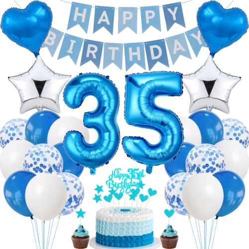 Jrzyhi 35. Geburtstag Dekoration - Blau Silber Tortendeko für Männer und Frauen - Party Deko Set 35 Jahre Jrzyhi 35. Geburtstag Dekoration - Blau Silber Tortendeko für Männer und Frauen - Party Deko Set 35 Jahre von Jrzyhi