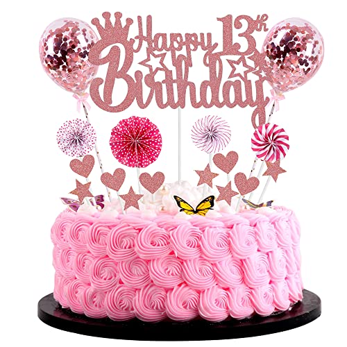 Happy 13th Birthday Tortendeko mädchen 13. Geburtstag Hello 13 Cake Topper Rosegold Kuchen Topper 13 Kuchen Deko 13 Geburtstag junge Tortendeko 13 jahre mädchen Glitter Cake Topper für 13 Geburtstag von Jrzyhi