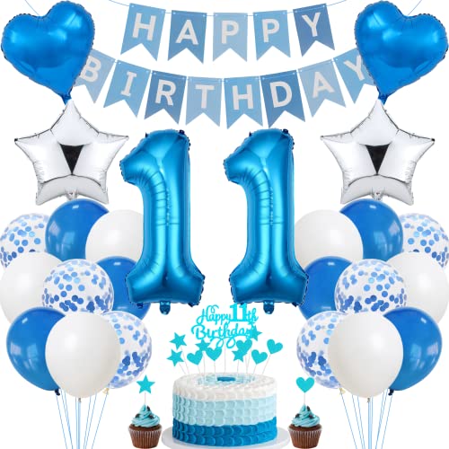 Jrzyhi 11. Geburtstag Dekoration - Blau Silber Party Deko für Junge und Mädchen - Tortendeko Set Jrzyhi 11. Geburtstag Dekoration - Blau Silber Party Deko für Junge und Mädchen - Tortendeko Set von Jrzyhi