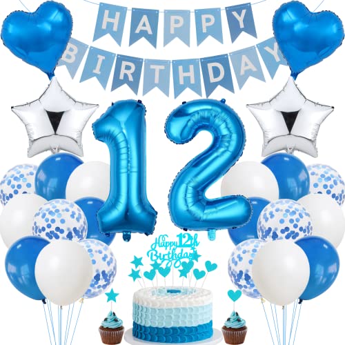 Jrzyhi 12. Geburtstag Dekoration,Blau Tortendeko Geburtstag 12 Jahre Junge,Party Deko Silber,12 Geburtstag Mädchen Junge,Tortendeko 12. Geburtstag Junge Mädchen,Geburtstagsdeko 12 Jahre Junge Mädchen Jrzyhi 12. Geburtstag Dekoration,Blau Tortendeko Geburtstag 12 Jahre Junge,Party Deko Silber,12 Geburtstag Mädchen Junge,Tortendeko 12. Geburtstag Junge Mädchen,Geburtstagsdeko 12 Jahre Junge Mädchen von Jrzyhi