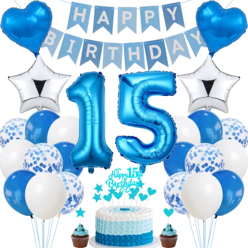 Jrzyhi 15. Geburtstag Dekoration,Blau Tortendeko Geburtstag 15 Jahre Junge,Party Deko Silber,15 Geburtstag Mädchen Junge,Tortendeko 15. Geburtstag Junge Mädchen,Geburtstagsdeko 15 Jahre Junge Mädchen Jrzyhi 15. Geburtstag Dekoration,Blau Tortendeko Geburtstag 15 Jahre Junge,Party Deko Silber,15 Geburtstag Mädchen Junge,Tortendeko 15. Geburtstag Junge Mädchen,Geburtstagsdeko 15 Jahre Junge Mädchen von Jrzyhi