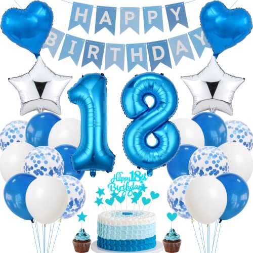 Jrzyhi 18. Geburtstag Dekoration,Blau Tortendeko Geburtstag 18 Jahre Junge,Party Deko Silber,18 Geburtstag Mädchen Junge,Tortendeko 18. Geburtstag Junge Mädchen,Geburtstagsdeko 18 Jahre Junge Mädchen Jrzyhi 18. Geburtstag Dekoration,Blau Tortendeko Geburtstag 18 Jahre Junge,Party Deko Silber,18 Geburtstag Mädchen Junge,Tortendeko 18. Geburtstag Junge Mädchen,Geburtstagsdeko 18 Jahre Junge Mädchen von Jrzyhi