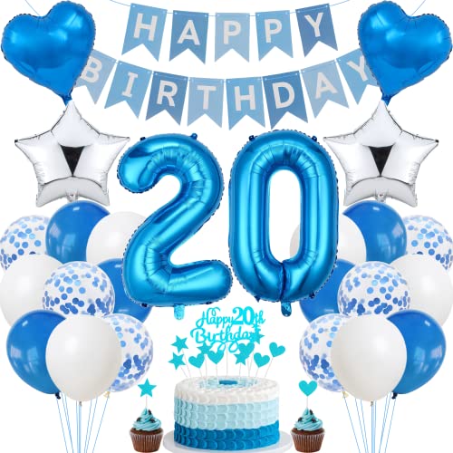 Jrzyhi 20. Geburtstag Dekoration,Blau Tortendeko Geburtstag 20 Jahre Männer,Party Deko Silber,20 Geburtstag Frauen Männer,Tortendeko 20. Geburtstag Mann Frauen,Geburtstagsdeko 20 Jahre Mann Frauen Jrzyhi 20. Geburtstag Dekoration,Blau Tortendeko Geburtstag 20 Jahre Männer,Party Deko Silber,20 Geburtstag Frauen Männer,Tortendeko 20. Geburtstag Mann Frauen,Geburtstagsdeko 20 Jahre Mann Frauen von Jrzyhi