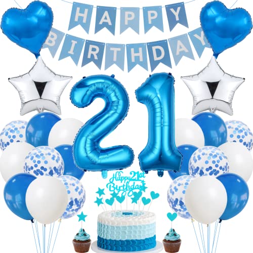 Jrzyhi 21. Geburtstag Dekoration,Blau Tortendeko Geburtstag 21 Jahre Männer,Party Deko Silber,21 Geburtstag Frauen Männer,Tortendeko 21. Geburtstag Mann Frauen,Geburtstagsdeko 21 Jahre Mann Frauen Jrzyhi 21. Geburtstag Dekoration,Blau Tortendeko Geburtstag 21 Jahre Männer,Party Deko Silber,21 Geburtstag Frauen Männer,Tortendeko 21. Geburtstag Mann Frauen,Geburtstagsdeko 21 Jahre Mann Frauen von Jrzyhi