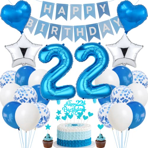 Jrzyhi 22. Geburtstag Dekoration,Blau Tortendeko Geburtstag 22 Jahre Männer,Party Deko Silber,22 Geburtstag Frauen Männer,Tortendeko 22. Geburtstag Mann Frauen,Geburtstagsdeko 22 Jahre Mann Frauen Jrzyhi 22. Geburtstag Dekoration,Blau Tortendeko Geburtstag 22 Jahre Männer,Party Deko Silber,22 Geburtstag Frauen Männer,Tortendeko 22. Geburtstag Mann Frauen,Geburtstagsdeko 22 Jahre Mann Frauen von Jrzyhi