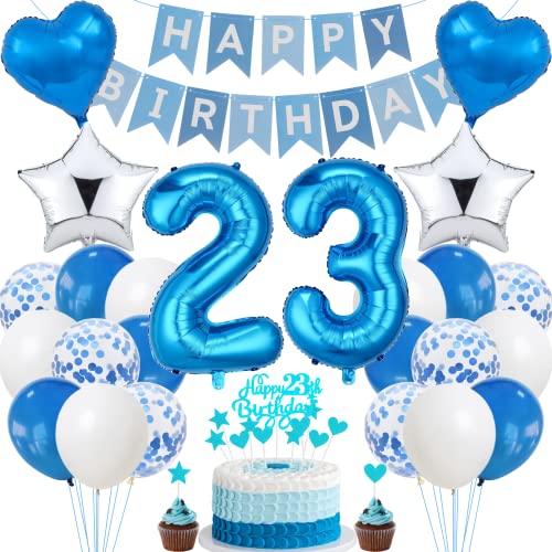 Jrzyhi 23. Geburtstag Dekoration - Blau Silber Tortendeko für Männer und Frauen - Party Deko Set Jrzyhi 23. Geburtstag Dekoration - Blau Silber Tortendeko für Männer und Frauen - Party Deko Set von Jrzyhi