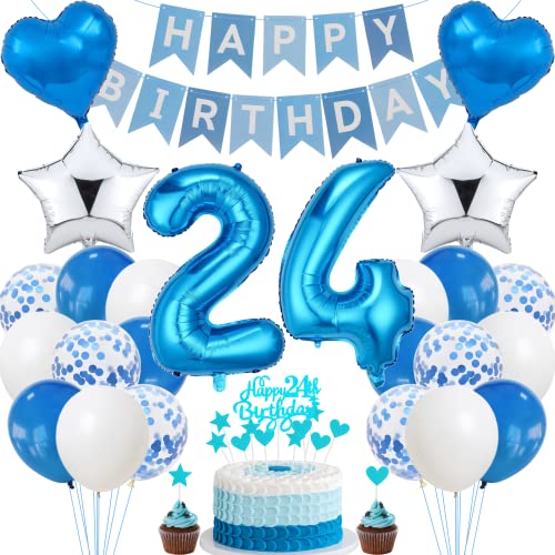 Jrzyhi 24. Geburtstag Dekoration,Blau Tortendeko Geburtstag 24 Jahre Männer,Party Deko Silber,24 Geburtstag Frauen Männer,Tortendeko 24. Geburtstag Mann Frauen,Geburtstagsdeko 24 Jahre Mann Frauen Jrzyhi 24. Geburtstag Dekoration,Blau Tortendeko Geburtstag 24 Jahre Männer,Party Deko Silber,24 Geburtstag Frauen Männer,Tortendeko 24. Geburtstag Mann Frauen,Geburtstagsdeko 24 Jahre Mann Frauen von Jrzyhi