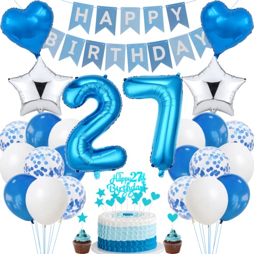 Jrzyhi 27. Geburtstag Dekoration,Blau Tortendeko Geburtstag 27 Jahre Männer,Party Deko Silber,27 Geburtstag Frauen Männer,Tortendeko 27. Geburtstag Mann Frauen,Geburtstagsdeko 27 Jahre Mann Frauen Jrzyhi 27. Geburtstag Dekoration,Blau Tortendeko Geburtstag 27 Jahre Männer,Party Deko Silber,27 Geburtstag Frauen Männer,Tortendeko 27. Geburtstag Mann Frauen,Geburtstagsdeko 27 Jahre Mann Frauen von Jrzyhi