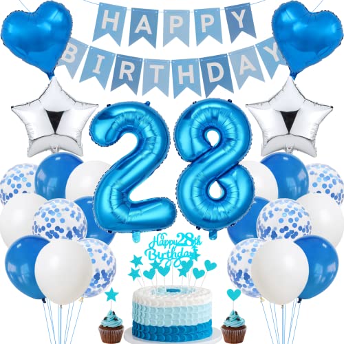 Jrzyhi 28. Geburtstag Dekoration,Blau Tortendeko Geburtstag 28 Jahre Männer,Party Deko Silber,28 Geburtstag Frauen Männer,Tortendeko 28. Geburtstag Mann Frauen,Geburtstagsdeko 28 Jahre Mann Frauen Jrzyhi 28. Geburtstag Dekoration,Blau Tortendeko Geburtstag 28 Jahre Männer,Party Deko Silber,28 Geburtstag Frauen Männer,Tortendeko 28. Geburtstag Mann Frauen,Geburtstagsdeko 28 Jahre Mann Frauen von Jrzyhi
