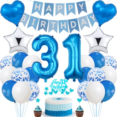 Jrzyhi 31. Geburtstag Dekoration,Blau Tortendeko Geburtstag 31 Jahre Männer,Party Deko Silber,31 Geburtstag Frauen Männer,Tortendeko 31. Geburtstag Mann Frauen,Geburtstagsdeko 31 Jahre Mann Frauen Jrzyhi 31. Geburtstag Dekoration,Blau Tortendeko Geburtstag 31 Jahre Männer,Party Deko Silber,31 Geburtstag Frauen Männer,Tortendeko 31. Geburtstag Mann Frauen,Geburtstagsdeko 31 Jahre Mann Frauen von Jrzyhi