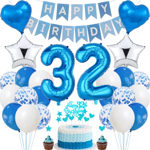 Jrzyhi 32. Geburtstag Dekoration,Blau Tortendeko Geburtstag 32 Jahre Männer,Party Deko Silber,32 Geburtstag Frauen Männer,Tortendeko 32. Geburtstag Mann Frauen,Geburtstagsdeko 32 Jahre Mann Frauen Jrzyhi 32. Geburtstag Dekoration,Blau Tortendeko Geburtstag 32 Jahre Männer,Party Deko Silber,32 Geburtstag Frauen Männer,Tortendeko 32. Geburtstag Mann Frauen,Geburtstagsdeko 32 Jahre Mann Frauen von Jrzyhi