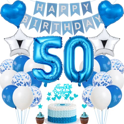 Jrzyhi 50. Geburtstag Dekoration,Blau Tortendeko Geburtstag 50 Jahre Männer,Party Deko Silber,50 Geburtstag Frauen Männer,Tortendeko 50. Geburtstag Mann Frauen,Geburtstagsdeko 50 Jahre Mann Frauen Jrzyhi 50. Geburtstag Dekoration,Blau Tortendeko Geburtstag 50 Jahre Männer,Party Deko Silber,50 Geburtstag Frauen Männer,Tortendeko 50. Geburtstag Mann Frauen,Geburtstagsdeko 50 Jahre Mann Frauen von Jrzyhi
