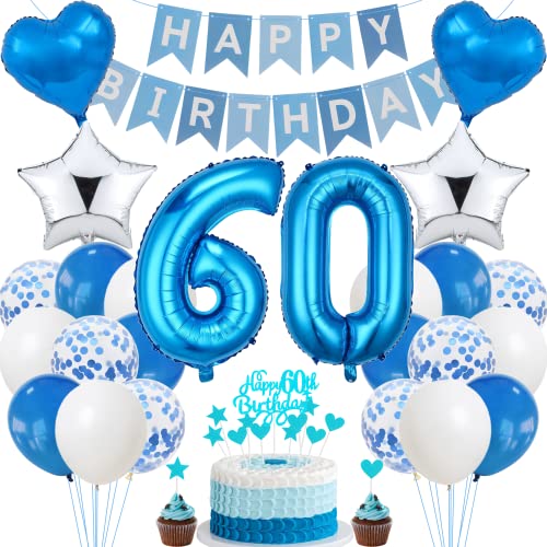 Jrzyhi 60. Geburtstag Dekoration - Blau Tortendeko für Männer und Frauen, Party Deko Silber, Geburtstagsdeko 60 Jahre Jrzyhi 60. Geburtstag Dekoration - Blau Tortendeko für Männer und Frauen, Party Deko Silber, Geburtstagsdeko 60 Jahre von Jrzyhi