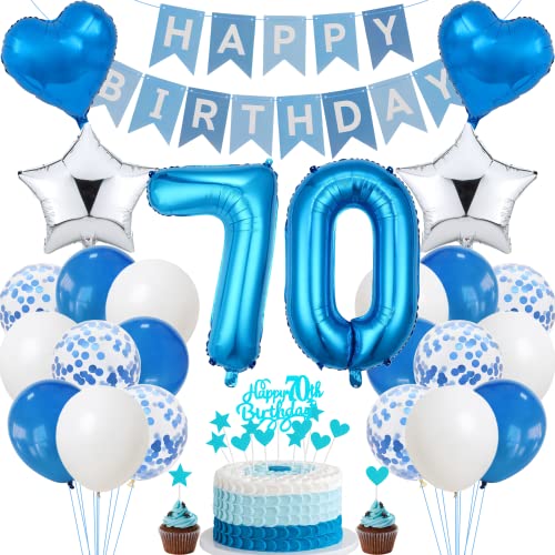 Jrzyhi 70. Geburtstag Dekoration - Blau Tortendeko für Männer und Frauen, Party Deko Silber, Geburtstagsdeko 70 Jahre Jrzyhi 70. Geburtstag Dekoration - Blau Tortendeko für Männer und Frauen, Party Deko Silber, Geburtstagsdeko 70 Jahre von Jrzyhi