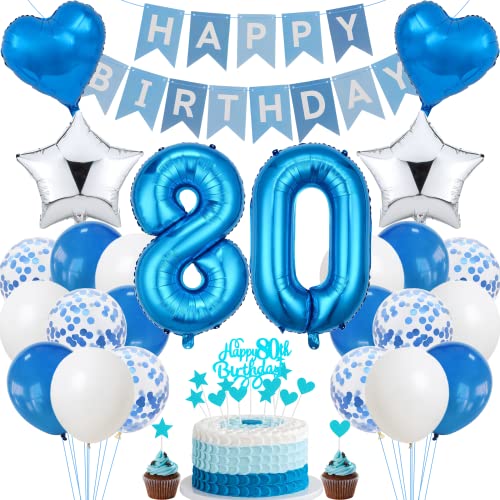 Jrzyhi 80. Geburtstag Dekoration,Blau Tortendeko Geburtstag 80 Jahre Männer,Party Deko Silber,80 Geburtstag Frauen Männer,Tortendeko 80. Geburtstag Mann Frauen,Geburtstagsdeko 80 Jahre Mann Frauen Jrzyhi 80. Geburtstag Dekoration,Blau Tortendeko Geburtstag 80 Jahre Männer,Party Deko Silber,80 Geburtstag Frauen Männer,Tortendeko 80. Geburtstag Mann Frauen,Geburtstagsdeko 80 Jahre Mann Frauen von Jrzyhi