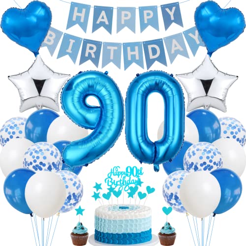 Jrzyhi 90. Geburtstag Dekoration,Blau Tortendeko Geburtstag 90 Jahre Männer,Party Deko Silber,90 Geburtstag Frauen Männer,Tortendeko 90. Geburtstag Mann Frauen,Geburtstagsdeko 90 Jahre Mann Frauen Jrzyhi 90. Geburtstag Dekoration,Blau Tortendeko Geburtstag 90 Jahre Männer,Party Deko Silber,90 Geburtstag Frauen Männer,Tortendeko 90. Geburtstag Mann Frauen,Geburtstagsdeko 90 Jahre Mann Frauen von Jrzyhi