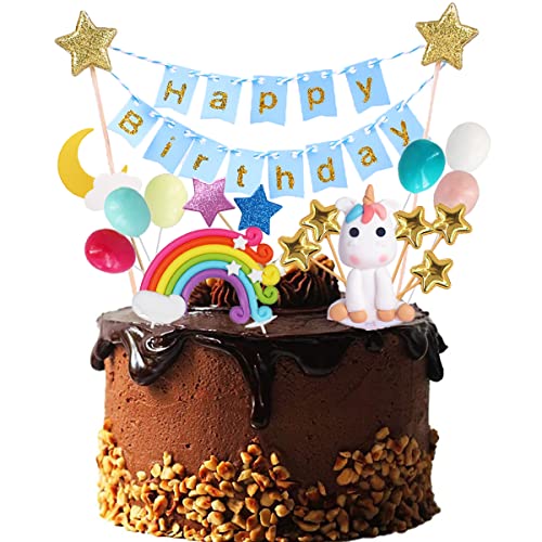 Jrzyhi Einhorn Regenbogen Tortendeko Blau Happy Birthday Girlande Luftballon Kuchen Topper Cupcake Topper Einhorn Tortendeko Geburtstag Für Mädchen Geburtstag Happy Birthday Luftballon Wolke von Jrzyhi