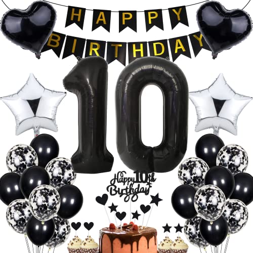 Jrzyhi Luftballon 10. Geburtstag Dekoration - Party Deko Schwarz Tortendeko für Junge und Mädchen - Geburtstagsdeko Set Jrzyhi Luftballon 10. Geburtstag Dekoration - Party Deko Schwarz Tortendeko für Junge und Mädchen - Geburtstagsdeko Set von Jrzyhi